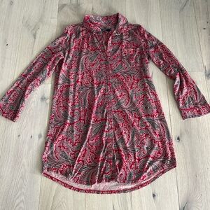 Lauren RL Red Paisley Print Tunic Length Night Shirt Dress Size L Button Up